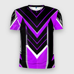 Футболка спортивная мужская Фиолетово-серые полосы на чёрном фоне, цвет: 3D-принт