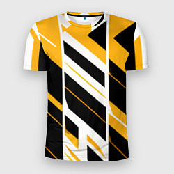 Мужская спорт-футболка Black and yellow stripes on a white background