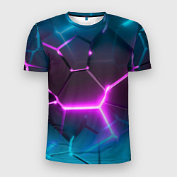 Мужская спорт-футболка Голубые и розовые неоновые плиты в разломе