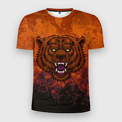 Футболка спортивная мужская Бурый свирепый медведь на абстрактном фоне, цвет: 3D-принт
