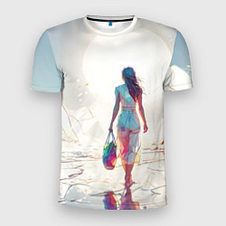 Мужская спорт-футболка Девушка на фантастическом пляже