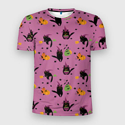 Мужская спорт-футболка Хэллоуин и кот ведьмы