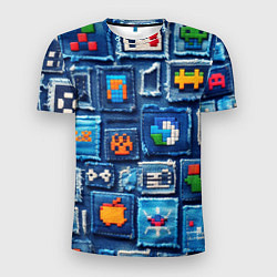 Мужская спорт-футболка Пиксельные символы на пэчворк