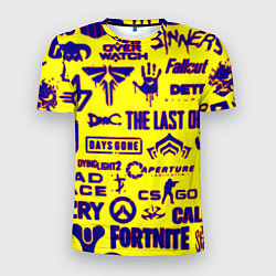 Мужская спорт-футболка Логотипы игр на жёлтом