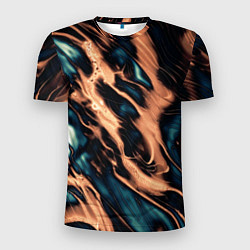 Мужская спорт-футболка Абстракция тёмный бирюзово-медный