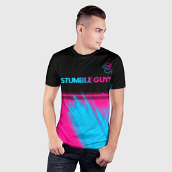 Футболка спортивная мужская Stumble Guys - neon gradient посередине, цвет: 3D-принт — фото 2