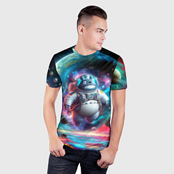 Футболка спортивная мужская Astronaut Totoro in neon space - ai art fantasy, цвет: 3D-принт — фото 2