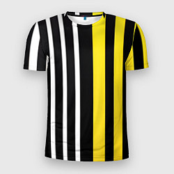 Мужская спорт-футболка Вертикальные полосы триколор жёлтый