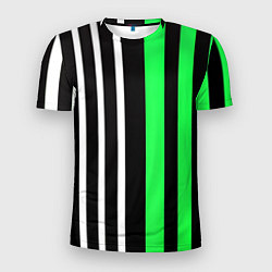 Мужская спорт-футболка Вертикальные полосы триколор зелёный