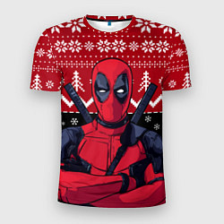 Футболка спортивная мужская Дэдпул новогодний узор, цвет: 3D-принт