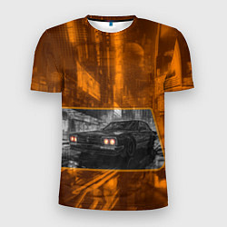Футболка спортивная мужская Авто с оранжевыми фарами, цвет: 3D-принт