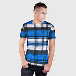 Футболка спортивная мужская Сине-белая ткань в клетку, цвет: 3D-принт — фото 2