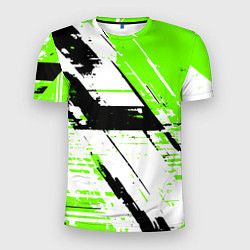 Мужская спорт-футболка Diagonal black and green stripes on a white backgr