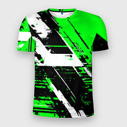 Мужская спорт-футболка Diagonal black and white stripes on a green backgr