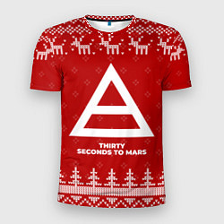 Футболка спортивная мужская Новогодний Thirty Seconds to Mars с оленями, цвет: 3D-принт
