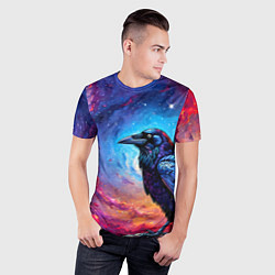 Футболка спортивная мужская Черный ворон на фоне космоса, цвет: 3D-принт — фото 2