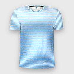Мужская спорт-футболка Белый с голубым текстурный в полоску