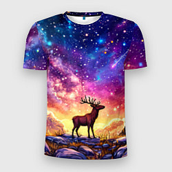 Футболка спортивная мужская Лось и звездное небо, цвет: 3D-принт
