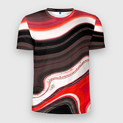 Мужская спорт-футболка Волнистые горизонтальные чёрно-красные полосы на б
