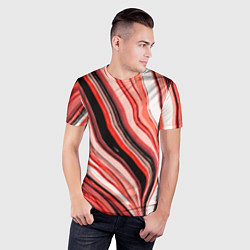 Футболка спортивная мужская Волнистые вертикальные чёрно-красные полосы, цвет: 3D-принт — фото 2