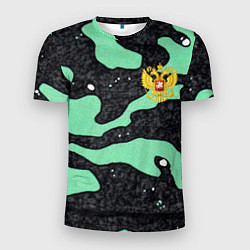 Мужская спорт-футболка Текстурный черно-зеленый камуфляж