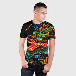 Футболка спортивная мужская Japanese neon dragon - irezumi, цвет: 3D-принт — фото 2