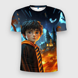Мужская спорт-футболка Гарри Поттер на фоне огня