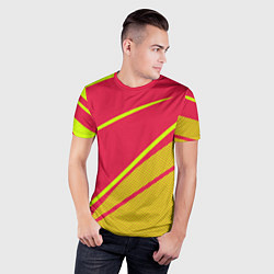Футболка спортивная мужская Красно-розовый с салатовым точечный, цвет: 3D-принт — фото 2