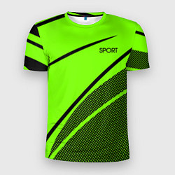 Мужская спорт-футболка Sport ярко-зелёный с чёрным точечный