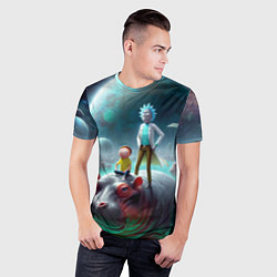 Футболка спортивная мужская Рик и Морти сидят на бегемоте - нейроарт фантазия, цвет: 3D-принт — фото 2