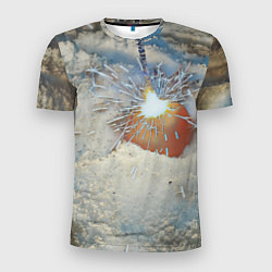 Мужская спорт-футболка Искрящийся мандарин на снегу