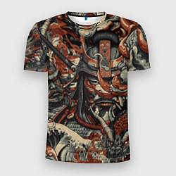Мужская спорт-футболка Драконы и самураи в стиле ирезуми