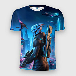 Мужская спорт-футболка Mass Effect - neon glow fantastic