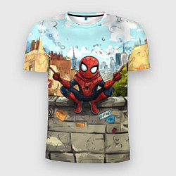 Футболка спортивная мужская Маленький человек-паук в городе, цвет: 3D-принт