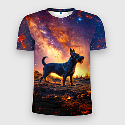 Футболка спортивная мужская Скотч-терьер в космосе, цвет: 3D-принт