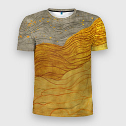 Мужская спорт-футболка Золотые волны на сером текстура