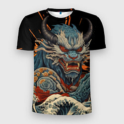 Футболка спортивная мужская Японский дракон и волны в стиле тату ирезуми, цвет: 3D-принт