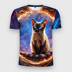 Футболка спортивная мужская Сиамская кошка в космосе, цвет: 3D-принт