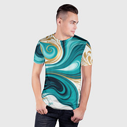 Футболка спортивная мужская Бирюза и золото, цвет: 3D-принт — фото 2