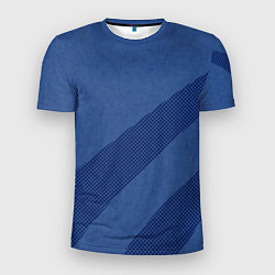 Мужская спорт-футболка Синий текстурный с полосой