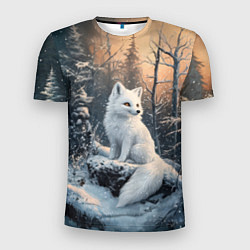 Футболка спортивная мужская Белый лисенок в зимнем лесу, цвет: 3D-принт