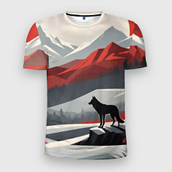 Футболка спортивная мужская Лиса и красные горы, цвет: 3D-принт