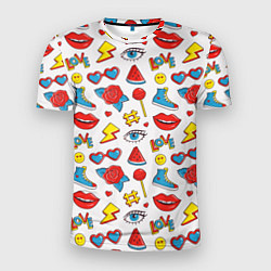 Мужская спорт-футболка Паттерн с яркими молодежными стикерами