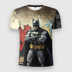 Футболка спортивная мужская Бэтмен на фоне стены, цвет: 3D-принт