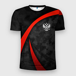 Мужская спорт-футболка Герб России - черный камуфляж