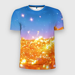 Мужская спорт-футболка Золотые шарики на голубом фоне