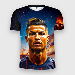 Футболка спортивная мужская Криштиану Роналду в космосе, цвет: 3D-принт
