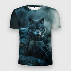 Футболка спортивная мужская Волк солдат, цвет: 3D-принт