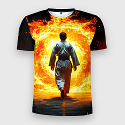 Футболка спортивная мужская Айкидоист и огненный вихрь, цвет: 3D-принт