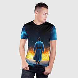 Футболка спортивная мужская Айкидоист в огне и синий дым, цвет: 3D-принт — фото 2
